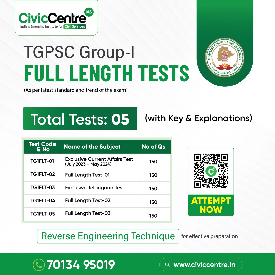 Civiccentre_in's tweet image. All Full Length Tests are Unlocked now

TGPSC Group-I prelims 2024 Full Length Tests
(As per the latest standard and trend of the exam)

Total Tests: 05
with Key &amp;amp; Explanations

Attempt Now For Free: (learn.civiccentre.in/courses/499937…)

Medium: English/Telugu

#tgpsc #prelimstestseries…