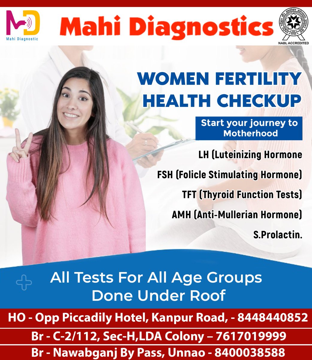 DiagnosticsMahi's tweet image. We have the most advanced facilities to conduct Women’s Fertility Check-up.
Done by highly trained doctors and technicians.
Call 84484 40852 for booking a test.

#fertilitytest #thyroidtest #prolactintest #hormone #infertility #fertility  #diagnosticcentre #bestdiagnosticcentre