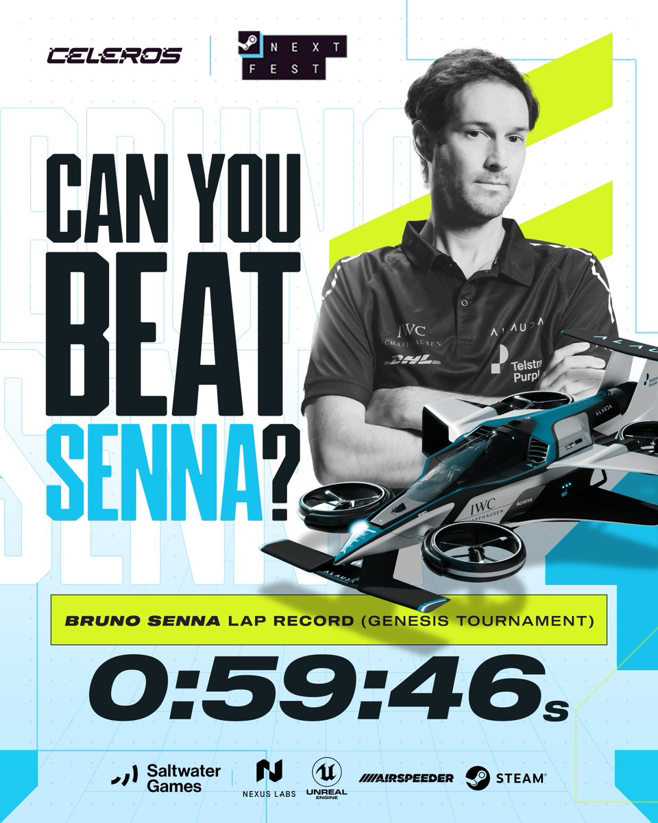 Celeros (@celerosgame) on Twitter photo Legendary pro racing driver Bruno Senna (<a href="/BSenna/">Bruno Senna</a>) took on Aero Bay at the Celeros Genesis Tournament last year and clocked in a Fastest Lap Time of 59:46 seconds!
Can you beat this record at #SteamNextFest?
Get ready to download Celeros here: store.steampowered.com/app/2893640/Ce… Legendary pro racing driver Bruno Senna (<a href="/BSenna/">Bruno Senna</a>) took on Aero Bay at the Celeros Genesis Tournament last year and clocked in a Fastest Lap Time of 59:46 seconds!
Can you beat this record at #SteamNextFest?
Get ready to download Celeros here: store.steampowered.com/app/2893640/Ce…