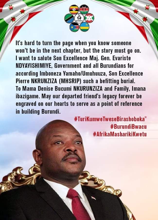 RonexKisembo's tweet photo. 8/6/2020, tuliamkia taarifa za kuhuzunisha sana - Ndugu na Rafiki yangu Rais wa Burundi Pierre Nkurunziza akiwa ameaga dunia!! Hayati "Mpatanishi w'Abarundi" endelea kupumzika kwa amani peponi. @NtareHouse @GeneralNeva @nshingamateka @Burundi_senat @DeniseBucumi @KagutaMuseveni https://t.co/Qhoo6hG3Yn