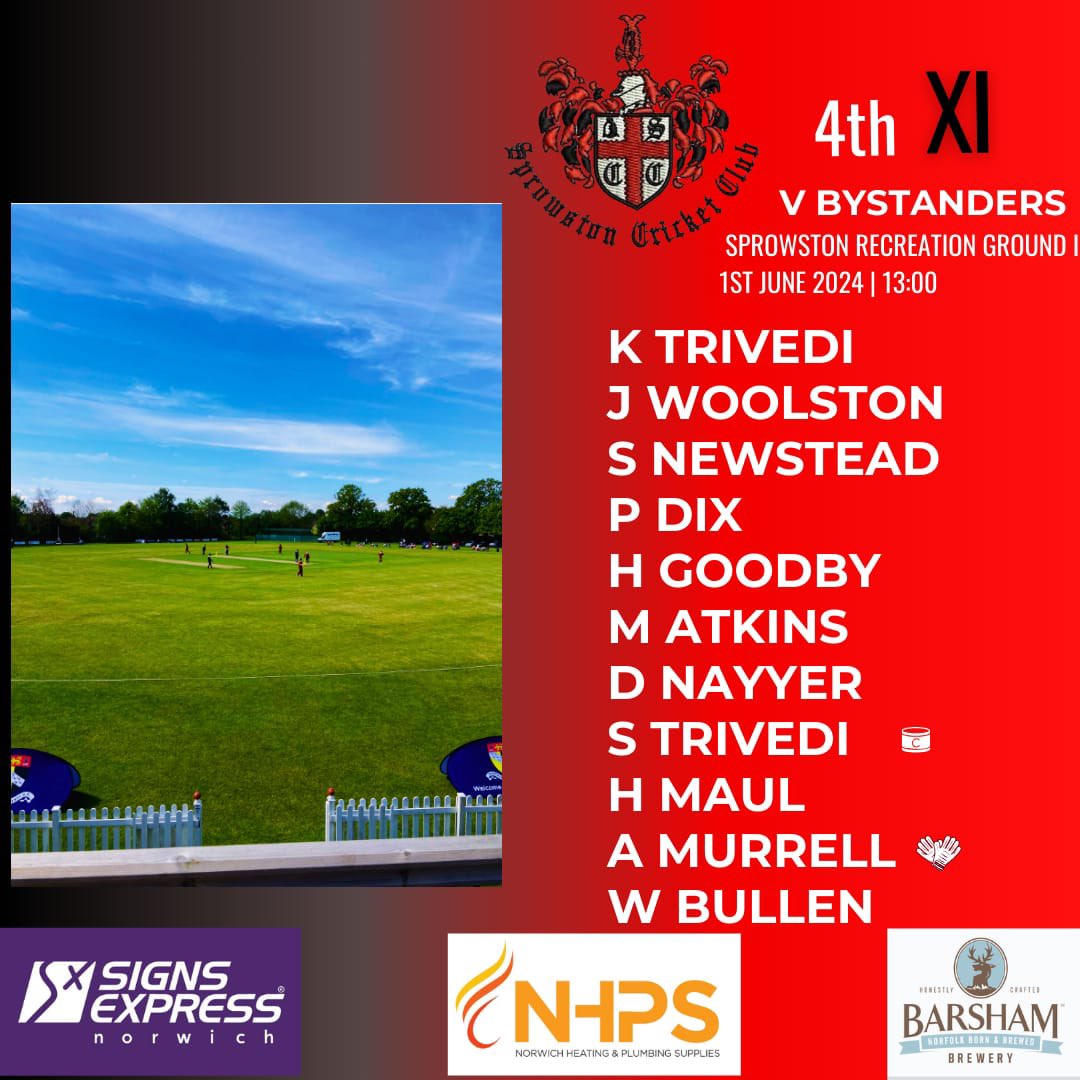 SprowstonCC's tweet photo. The sun is currently shining ☀️. Today the 2s and 3s entertain at the SCG whilst the 1s make a journey to Garboldisham. The 4s make the shortest of trips to play Norwich Bystanders. On Sunday we face Bradfield. Go well to all sprowston players!❤️🖤 https://t.co/9VCu272JMo