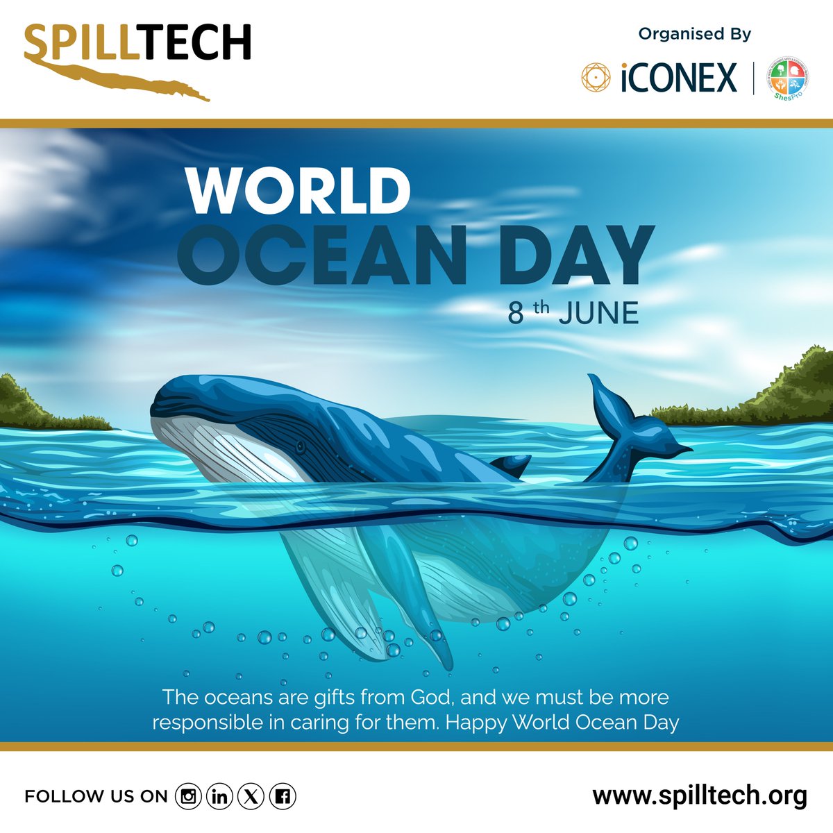 spilltechevent's tweet photo. The Oceans are gifts from god, and we must be more responsible in caring for them. Happy World Ocean Day
#WorldOceanDay #WorldOceanDay2024 #ocean #oceans #oceanlife #nature #sea #SaveTheOcean #ProtectOcean #discoverocean #SpillTech #iconexglobal https://t.co/s6ULcn1577