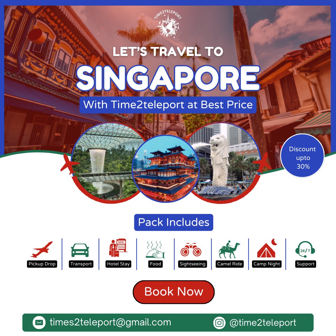 time2teleport's tweet photo. Let’s travel to Singapore with Time2Teleport at the best price! 🏙️🌟 Discover the Lion City and all its wonders. Book your trip now!

Follow @time2teleport to Explore

#Time2Teleport #SingaporeTravel #BestPrice #BookNow #TravelDeals #ExploreSingapore #SingaporeTrip #TravelNow https://t.co/9jRTtldC73