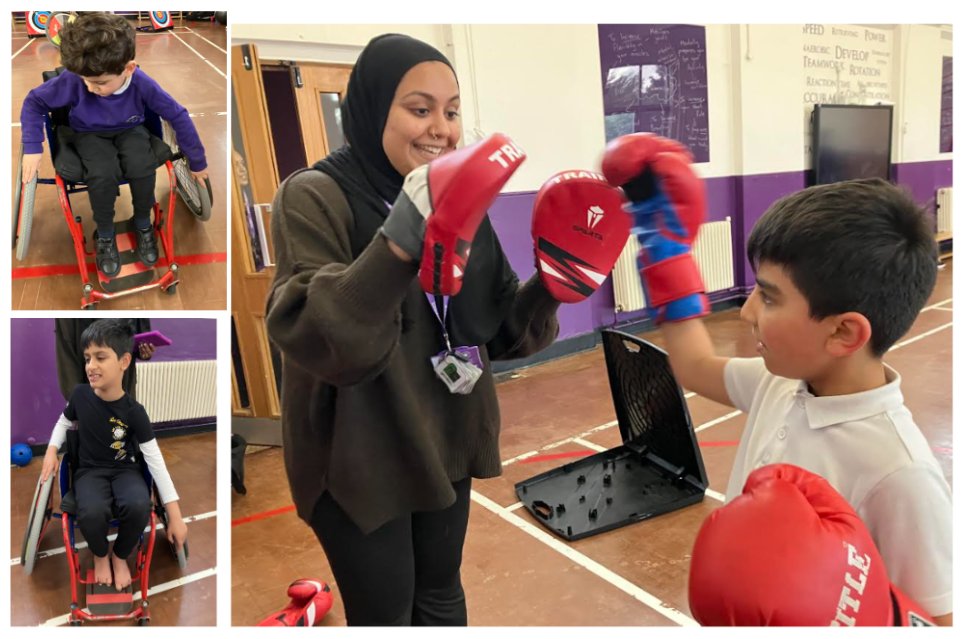 BPrimary's tweet photo. Thanks to @AspireSportsUK who delivered their 'Road to Paris' day one on Friday. The children thoroughly enjoyed experiencing the different activities. The sports wheelchairs were a special hit &amp; Mr Rogerson couldnt resist coming down to have a go. @ElliotSchools @BCSGO https://t.co/NrVrtF23uD