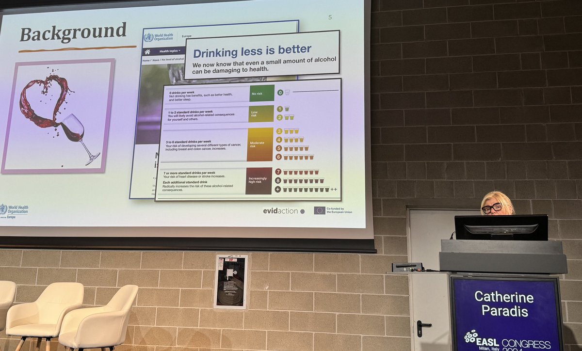 Ramon Bataller (@rabataller) on Twitter photo Is WINE good for your health including your liver ?
Catherine Paradis from <a href="/WHO/">World Health Organization (WHO)</a> clearly says that NO.
There is no safe amount of alcohol, since it increases all-cause mortality.
#EASLcongress <a href="/EASLedu/">EASL Education</a> #livertwitter Is WINE good for your health including your liver ?
Catherine Paradis from <a href="/WHO/">World Health Organization (WHO)</a> clearly says that NO.
There is no safe amount of alcohol, since it increases all-cause mortality.
#EASLcongress <a href="/EASLedu/">EASL Education</a> #livertwitter