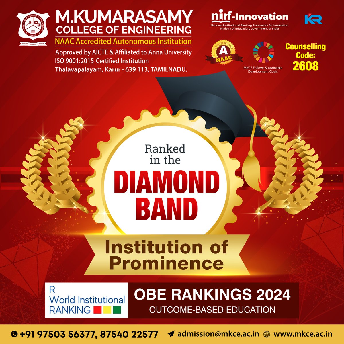 mkcekarur's tweet image. MKCE proudly stands in the Diamond Band as an institution of prominence in the R World Institutional Ranking, recognized for OBE Rankings 2024 Outcome-Based Education. 

#MKCE #OutcomeBasedEducation #DiamondBand #InstitutionalExcellence #RWorldRanking #StudentSuccess