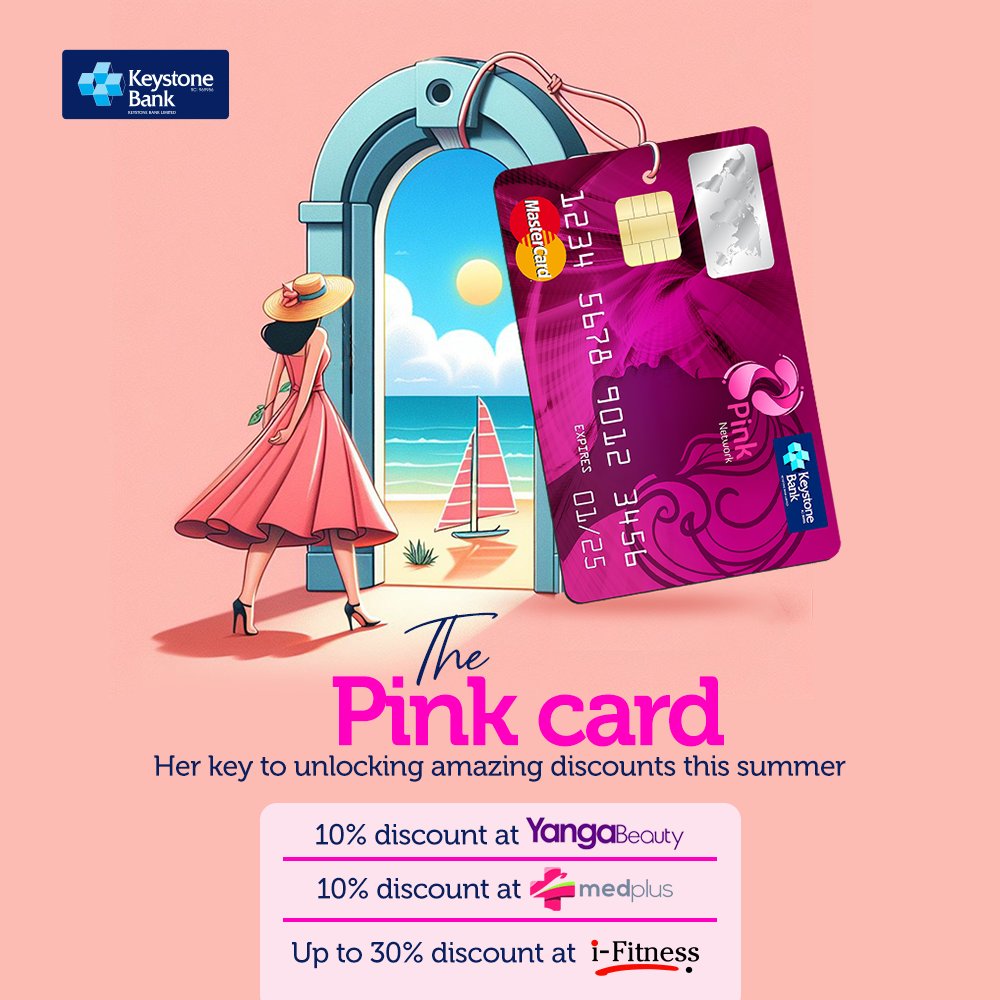 keystonebankng's tweet photo. It's time to indulge and save with The Pink Card!
Treat yourself with exclusive discounts at YangaBeauty, MedPlus, and iFitness. Don't miss out on these hot deals, send a DM to find out how you can get your very own PINK card.
#PinkAccount #KeystoneBank #MakeItHappen https://t.co/lOvGStdYtF