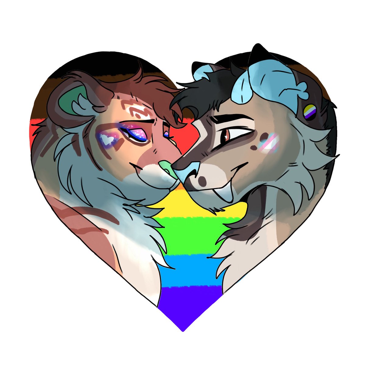 Fernthefeline's tweet photo. Happy pride ! I hope everyone has a good pride month, remember to stay safe and have fun! sending good vibes and lots of love ! 

Here’s some art of my sona and my girlfriend’s sona. 

#pride #furryart #fursona #digitalarts https://t.co/aKCQHO8sOx