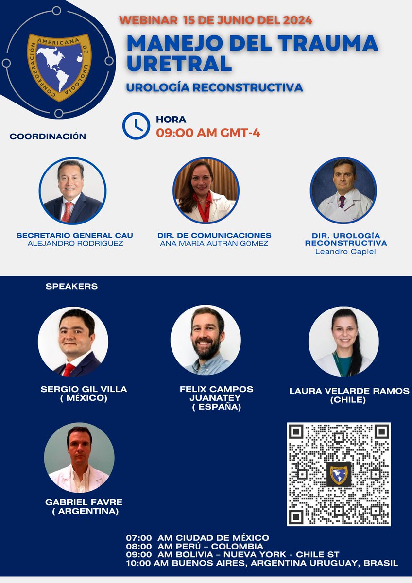 👨🏻‍⚕️WEBINAR: UROLOGÍA RECONSTRUCTIVA 👩🏼‍⚕️
Tema: " Manejo del Trauma Uretral"
Fecha:  15 jun 2024 09:00 a.m. GMT-4 
Regístrate🔗 : us06web.zoom.us/webinar/regist…