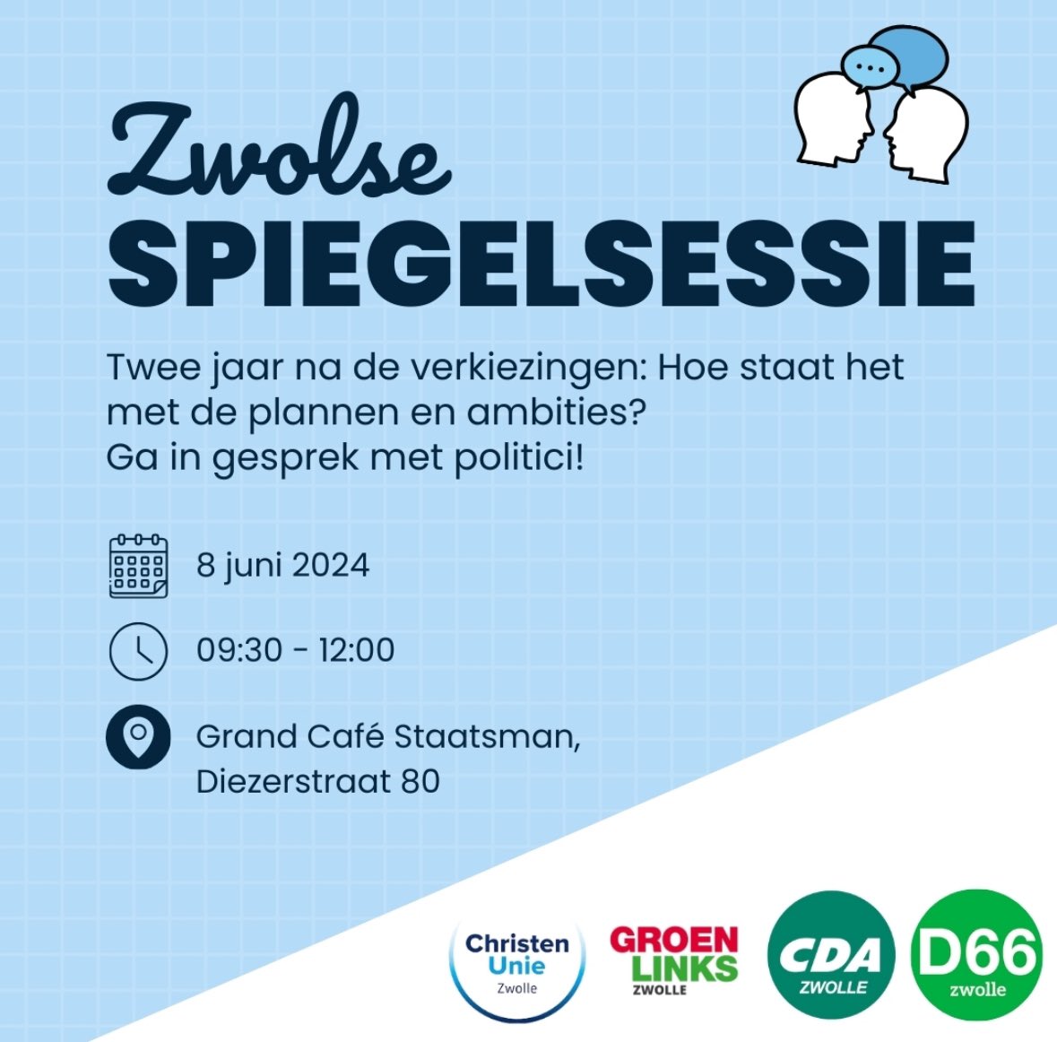 Marco van Driel (@drielvanmarco) on Twitter photo Tussen 09.30 - 12.00 wil de Zwolse coalitie in gesprek met inwoners over de eerste helft van de: raadsperiode: welke plannen hadden we, hoe gaat het en wat staat ons nog te doen. Zien we u in de Staatsman (Diezerstraat 80)? Tussen 09.30 - 12.00 wil de Zwolse coalitie in gesprek met inwoners over de eerste helft van de: raadsperiode: welke plannen hadden we, hoe gaat het en wat staat ons nog te doen. Zien we u in de Staatsman (Diezerstraat 80)?