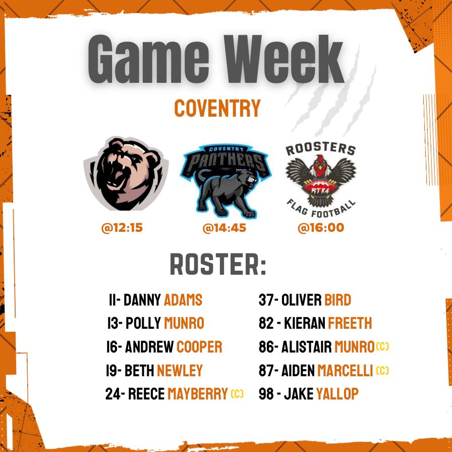 No practice today as our adults are off to GameDay no 4 at Coventry Panthers 🐺🏈🐺🏈