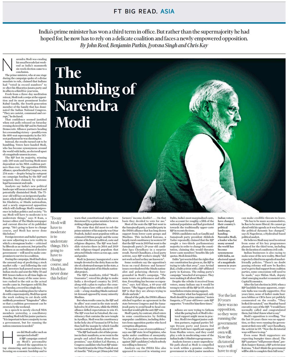 baxiabhishek's tweet image. The Financial Times&apos; big story today is the humbling of Narendra Modi.