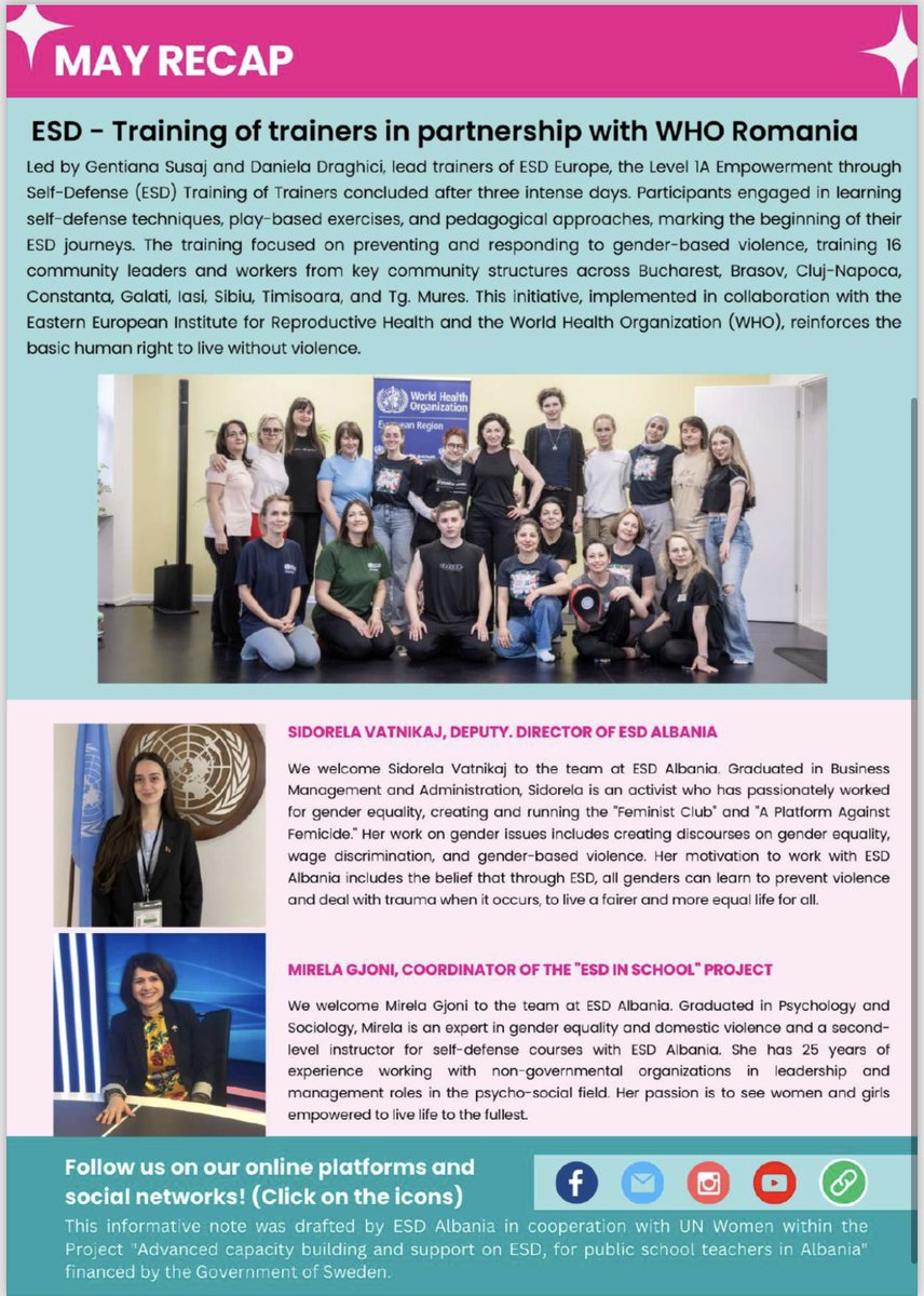 🌟 Here it goes ESD Albania’s newsletter 📰 We are thankful to <a href="/unwomenalbania/">UN Women Albania</a> &amp; the <a href="/SwedeninAL/">Sweden in Albania</a> for supporting this monthly newsletter. 🤝 Thank you for helping us empower &amp; educate on violence prevention for safer communities. 💚 Together, we can make a difference!💪
<a href="/SVatnikaj/">Sidorela Vatnikaj</a>