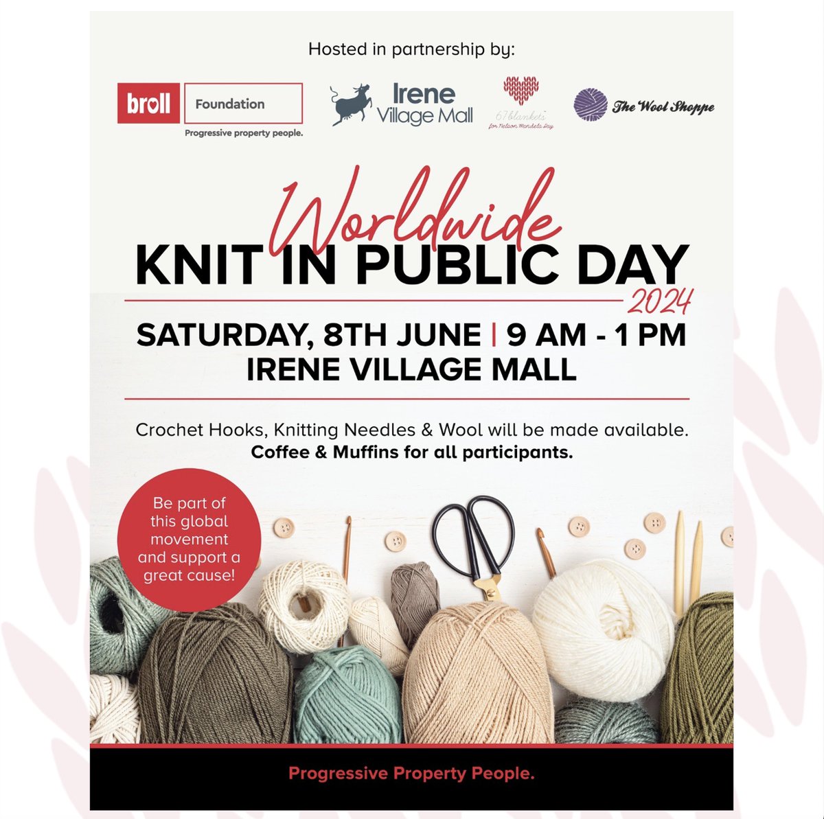 67Blankets's tweet photo. Reminder, today is World Wide Knit in Public Day.
Come celebrate with our 67 Blankets for Nelson Mandela Day Ambassadors and KnitWits.
Please see event details below.
#knitinpublicday2024
#67Blankets
#brollfoundation
#thewoolshoppe
#Kismetyarns
@Carolyn_Steyn https://t.co/7aC0iPEJ6Q
