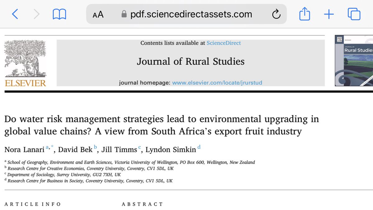 Jill Timms (@jillltimms) on Twitter photo ☀️ Sun is shining & just found out from brilliant <a href="/NoraLanari/">Nora Lanari</a> that our paper with <a href="/DaveDBRS/">DavidBek</a> & Lyndon Simkin is out in the world. Managing 💦 risk in global value chains for environmental upgrading, using fruit 🍇🍋🍑exports from 🇿🇦as case study 💚<a href="/SurreySociology/">Surrey Sociology</a> <a href="/SurreySustain/">Institute for Sustainability-University of Surrey</a> ☀️ Sun is shining & just found out from brilliant <a href="/NoraLanari/">Nora Lanari</a> that our paper with <a href="/DaveDBRS/">DavidBek</a> & Lyndon Simkin is out in the world. Managing 💦 risk in global value chains for environmental upgrading, using fruit 🍇🍋🍑exports from 🇿🇦as case study 💚<a href="/SurreySociology/">Surrey Sociology</a> <a href="/SurreySustain/">Institute for Sustainability-University of Surrey</a>