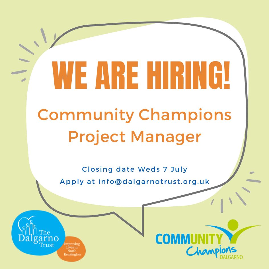 Community Champions Project Manager 
£25,000 per year for a 28-hour week

The Dalgarno Trust is looking for an outstanding Project Manager who is passionate about health and wellbeing. 

For all the information and to apply please go to our website.