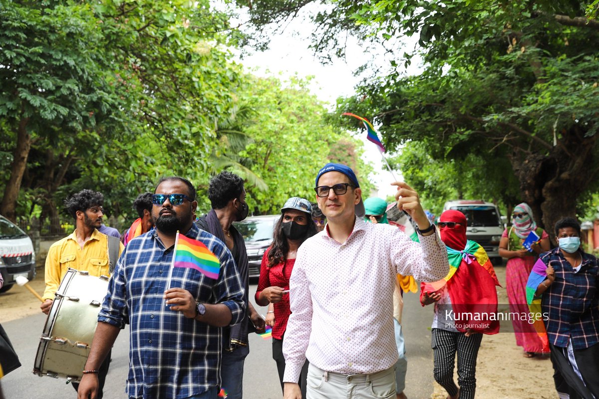 kumanan93's tweet photo. The LGBTIQ+ community in Jaffna held their third annual Pride March today. The march began at the Jaffna bus stand and ended in front of the Jaffna library. Canadian High Commissioner to Sri Lanka @AmbEricWalsh also joined the Pride March. https://t.co/5aCk8ofrfD