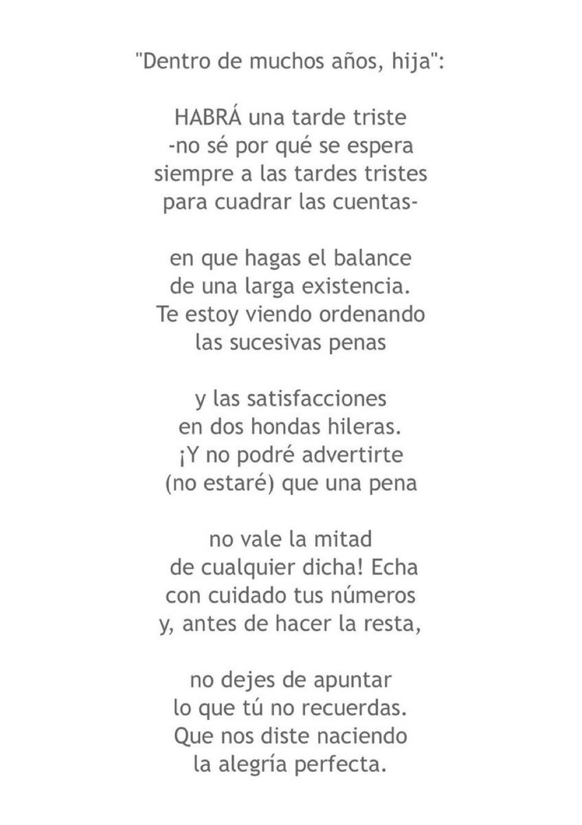 poemasladc's tweet photo. «Dentro de muchos años, hija»; escrito por Enrique García-Máiquez (@EGMaiquez). 

El poema es sublime y el final, apoteósico.

Mi hija ya está cansada de que se lo recite, pero yo sigo admirando y gozando cada día más de esta absoluta joya. https://t.co/sYkAcVngAG