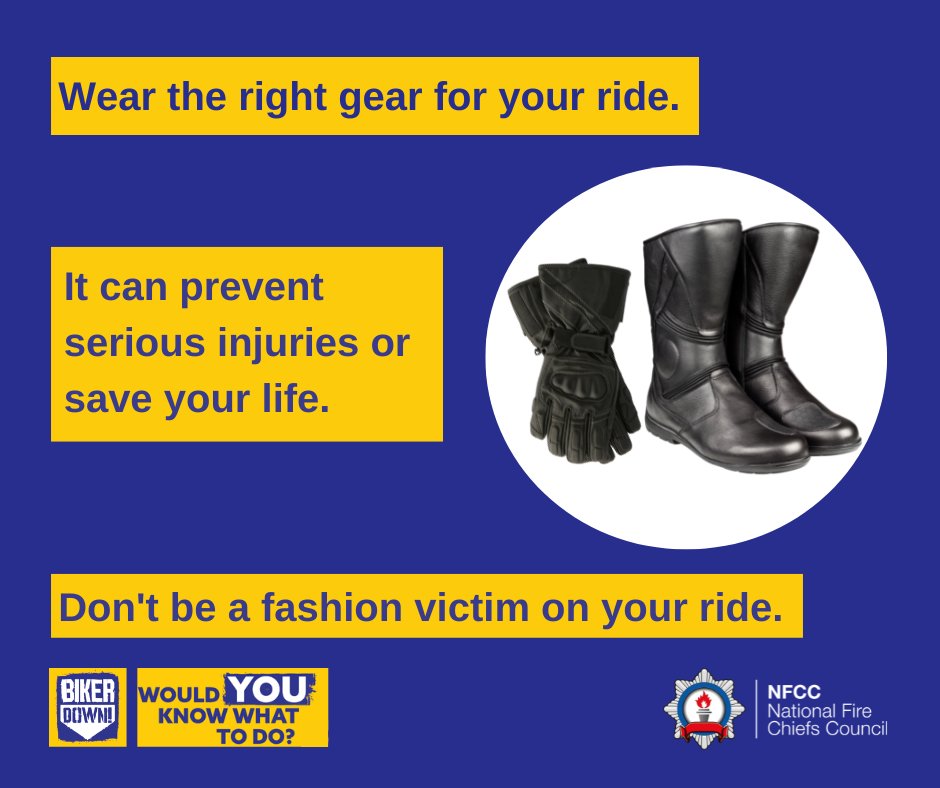 DerbyshireFRS's tweet photo. This #MotorcycleSafetyWeek we're reminding motorcyclists how important it is to wear the right protective gear!
Buy clothing that suits your ride - it could prevent serious injury or even save your life.
Wear boots to protect your ankles and gloves to protect your hands π https://t.co/5kZ39tt4Ce