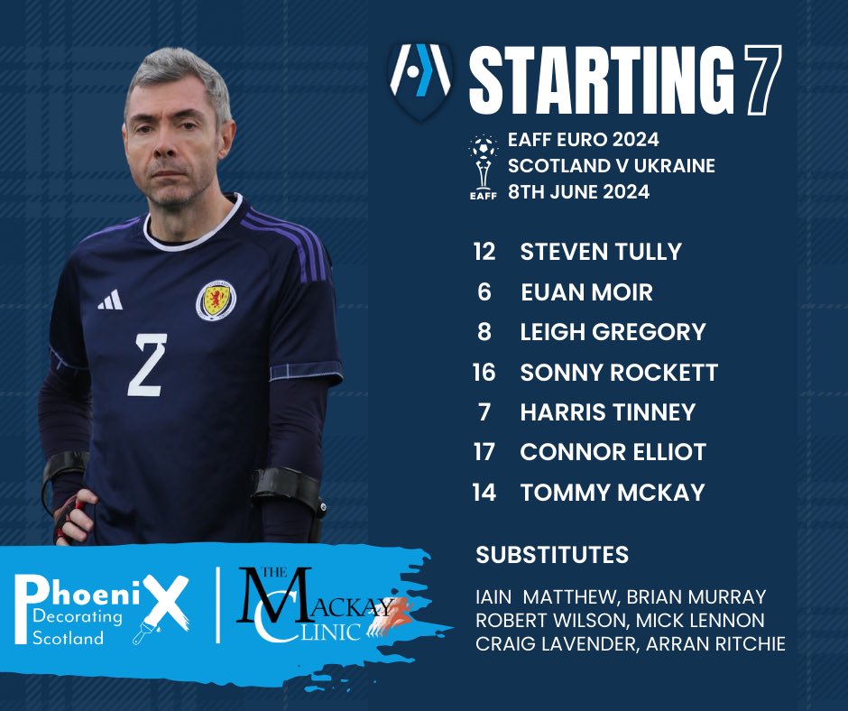 ScotAmputeeFA's tweet photo. 𝗘𝗔𝗙𝗙 𝗘𝘂𝗿𝗼 𝟮𝟬𝟮𝟰 - 𝗠𝗮𝘁𝗰𝗵𝗱𝗮𝘆 𝟲

Our Starting 7️⃣ for our final game of @eaff Euro 2024!

The game will ll be live on the EAFF YouTube channel from 11am CET /10am GMT

#LegOffGameOn
#TogetherAnythingIsPossible https://t.co/yZEs06llhR