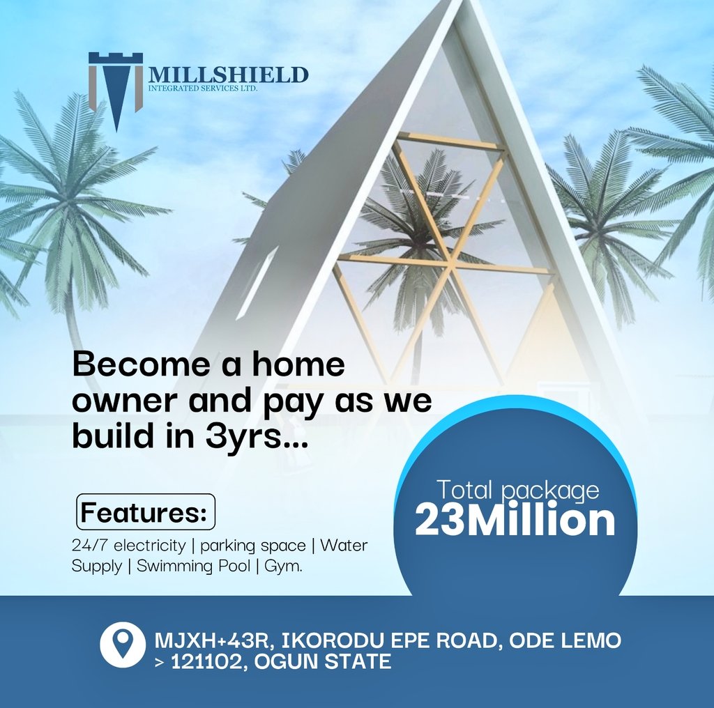 Millishield01's tweet photo. Live in style like you are on holidays ✨️ 
Millishield Intergrated services Ode Lemo Ogun state hereby present our luxury A frame home....It will be first in the whole country.
It's a 2 bedroom down and master bedroom up....within our Estate which already have houses built. 
3 years to pay as we build.....👇