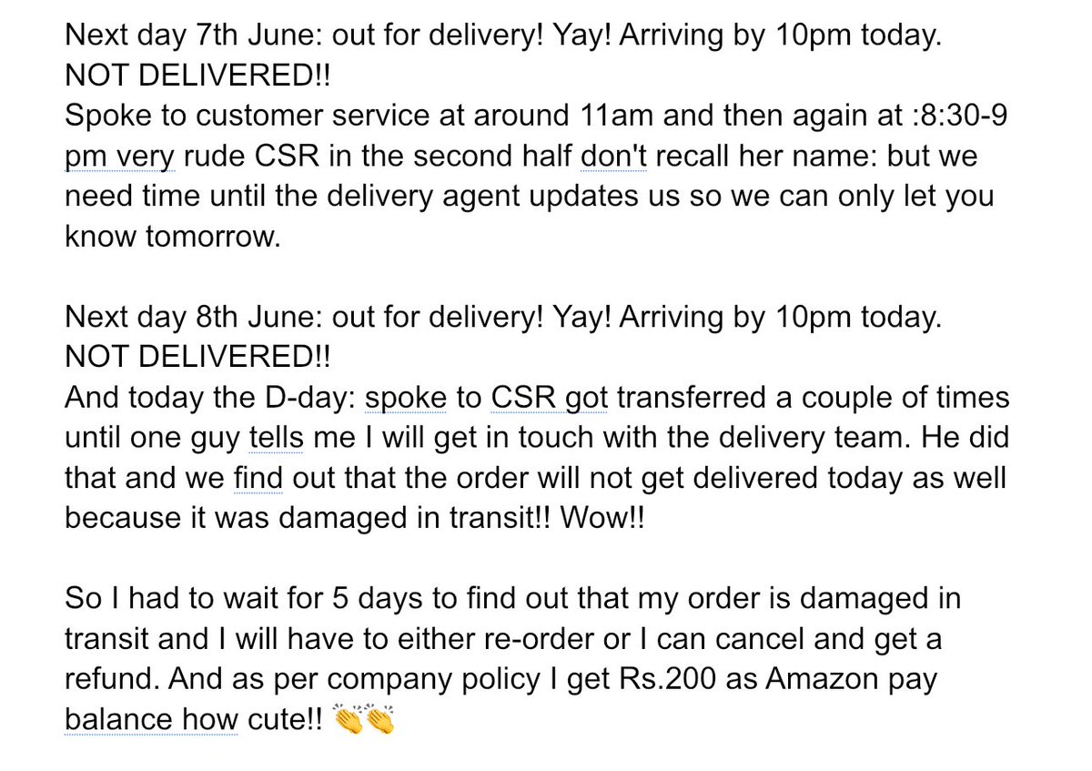 JoyalOlivera92's tweet photo. Sharing my experience with ⁦@amazonIN⁩ ⁦@AmitAgarwal⁩ I know there won't be any special resolution, but I'm very disappointed in the service rendered me in the last 2 months especially in the last week. https://t.co/GmNbZHFtmm