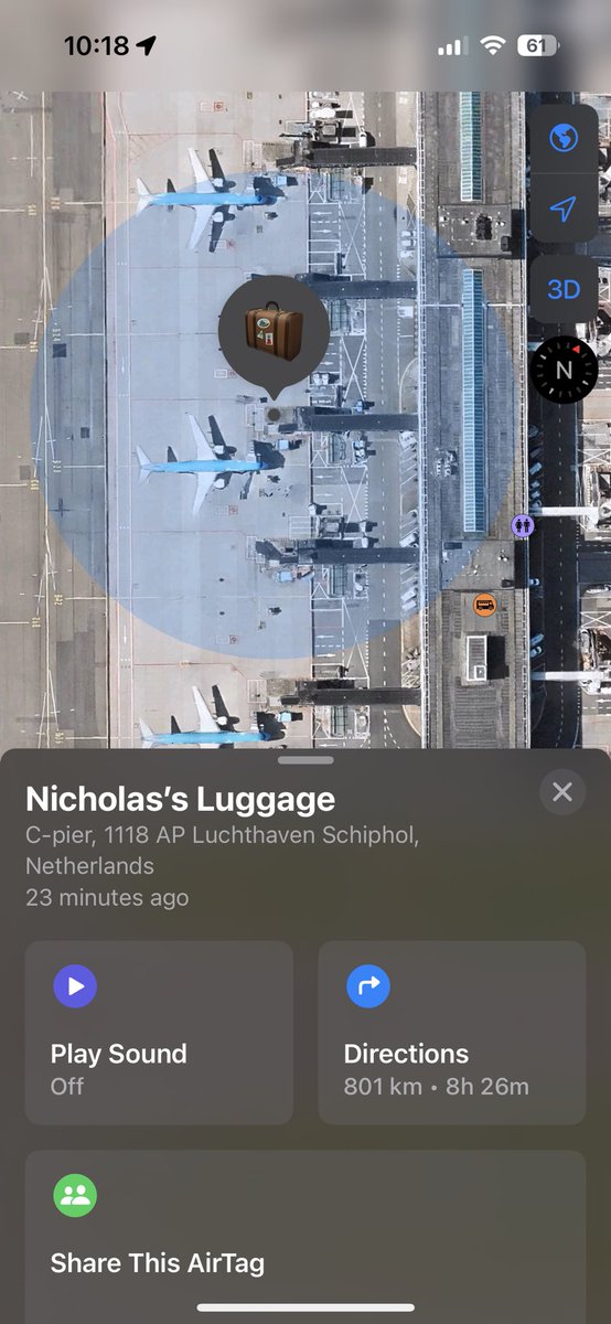 I haven’t gotten a single update from the airline about my delayed baggage, so I’m very thankful for the AirTag in my bag. I can see that it’s moved around and (likely) boarding the first flight to CPH
