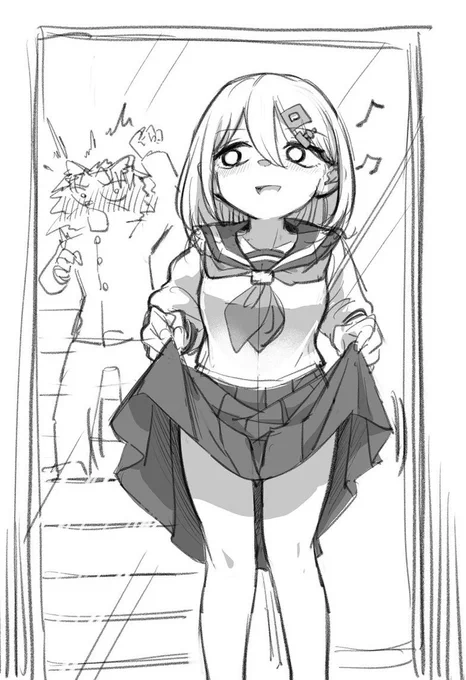 階段の踊り場で鑑越しに小上くんがいることを分かってるからスカートのシワをゆ〜っくり直す加部さんの落書き 