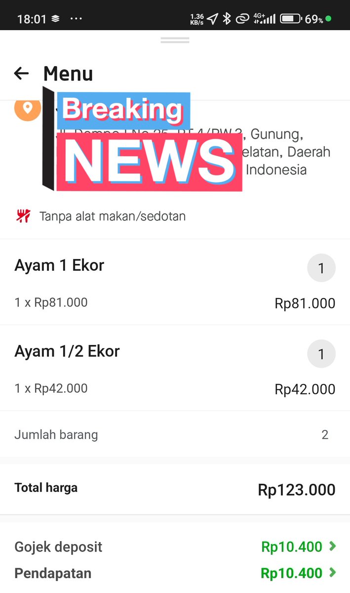 Cara aplikasi kebanggaan anak bangsa mensejahterakan mitranya,kasih aja double order food rutenya pangpol - dempo- hang tuah.
2500 itu ongkir apaan bro, minta tlg OB dikantor aja orang2 ga ada yg ngasih 2500 mali <a href="/gojekindonesia/">Gojek Indonesia</a> @ZoneVenomWar