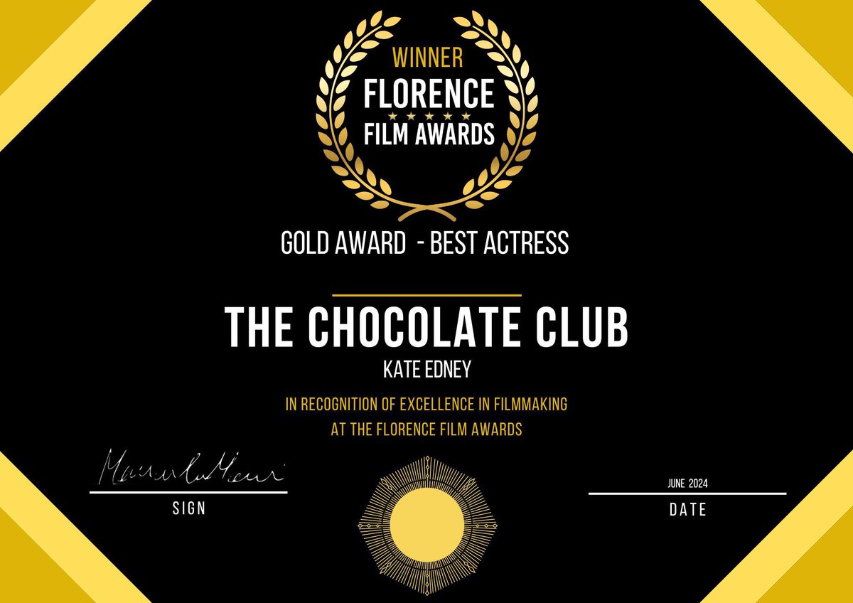 Very honoured and delighted to have won Best Actress at the Florence Film Awards 💛