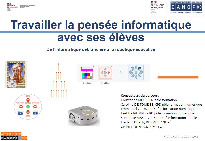 DUPUYFrdric1's tweet image. Dernier temps à @canope_33  avec les enseignants T3 de @DsdenGironde autour d&apos;un parcours consacré au #numerique. Au menu : #penseeinformatique, #robotiqueeducative, #programmation avec @ThymioII, jeux en  #informatiquedebranchee. Avec des outils clé en main pour la classe.