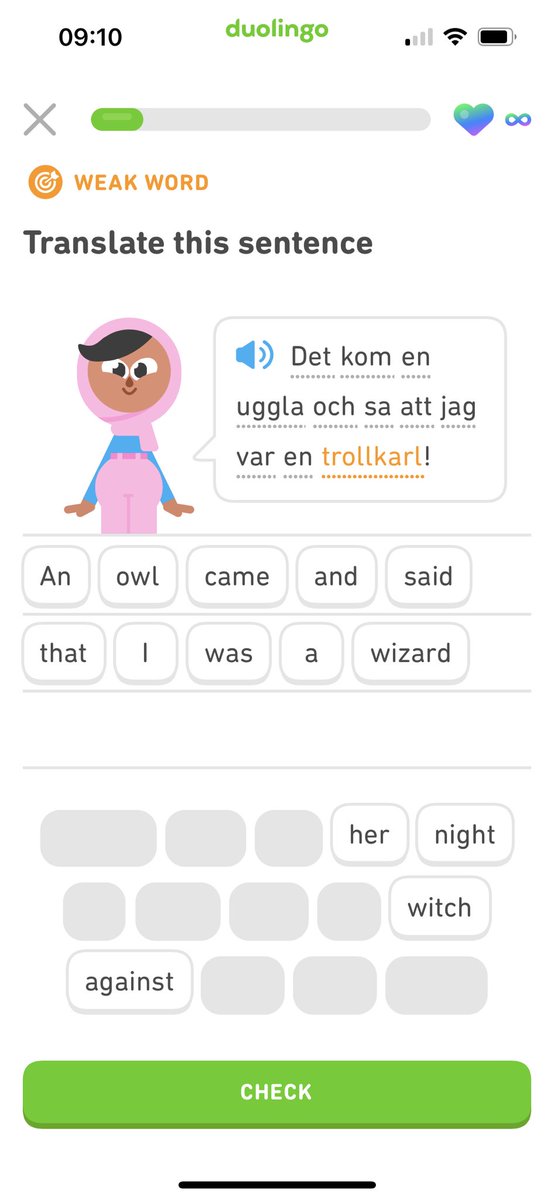 EuroQueensPod's tweet photo. Surely it’s time @duolingo that you ditched those all too frequently occurring sentences about the work of that transphobic author? A gift to us all for #Pride month? My heart sinks every time. Thank you. https://t.co/J0mVKEU0U2