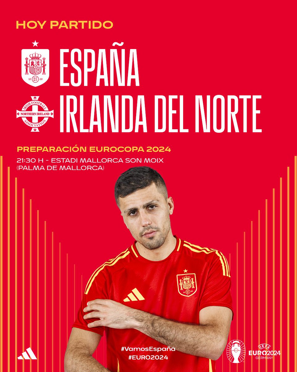 acturoja's tweet photo. 📅 Jour de match ! 🇪🇸
Dernier match de préparation avant l’Euro 2024 pour l'Espagne !
🏟 Mallorca Son Moix
📍Palma
🆚 Irlande du Nord 🇬🇧🇮🇪
🕕 21h30
📺 L'Équipe live foot
#ESPAND | #EURO2024 #lequipefoot #APorLaCuarta https://t.co/tl84EdOSpl