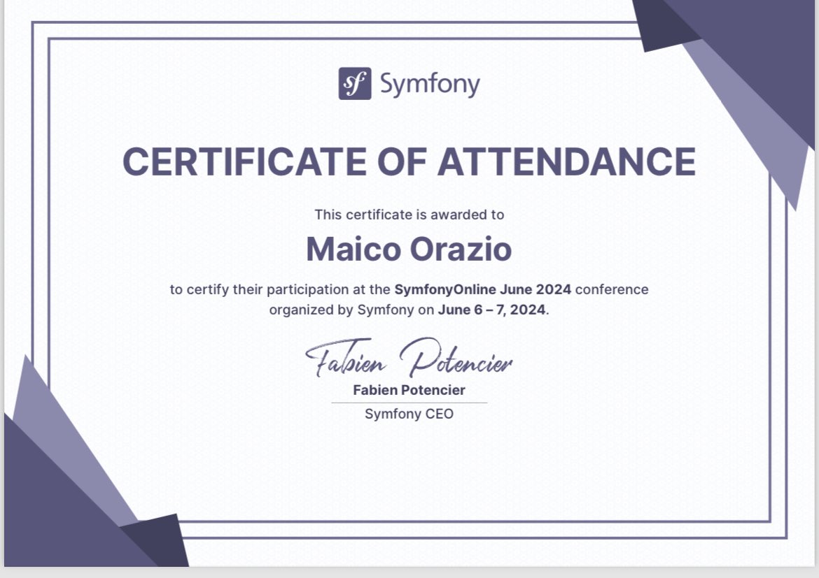 🎉 Ho avuto il piacere di partecipare all’evento <a href="/symfonycon/">SymfonyCon - SymfonyOnline</a> SymfonyOnline June 2024 nei giorni 6 e 7 giugno! 🎉

Gli speaker hanno condiviso talk veramente interessanti e non vedo l’ora di applicare quanto appreso e continuare a crescere nel mondo <a href="/symfony/">Symfony</a> ! 

<a href="/webeetle/">weBeetle</a>