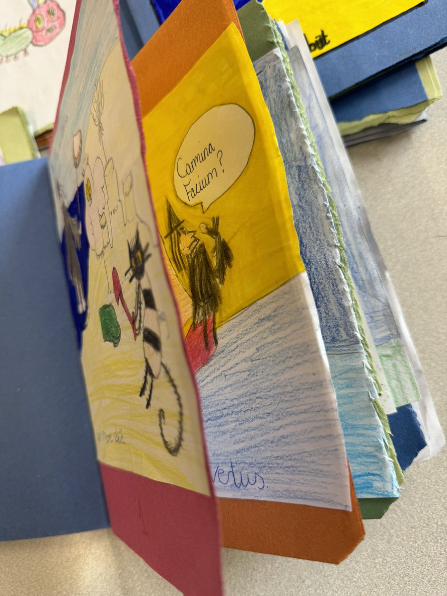 QueensCofE's tweet photo. As part of our Latin day, Year 5 and 6 made Meg at Sea and The Very Hungry Caterpillar picture books in Latin. An amazing team effort!!! 🤩 #latin #picturebook #art #megandmog @miss_b_wright https://t.co/UPOoJXXM6C