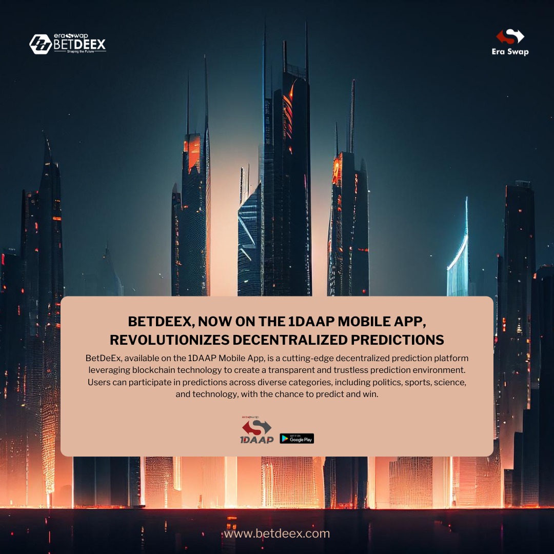 DaySwappers's tweet photo. #BetDeEx, available on the 1DAAP Mobile App, is a cutting-edge decentralized prediction platform leveraging blockchain technology to create a transparent and trustless prediction environment. https://t.co/W59YVoGQp4