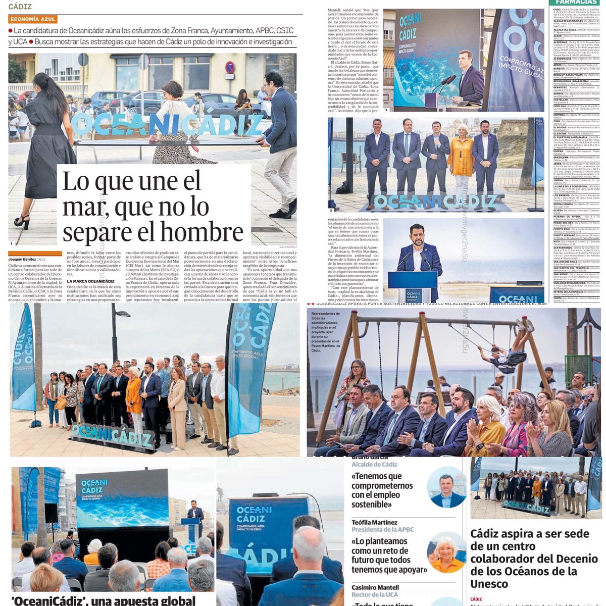Gracias a los MM.CC por hacerse eco tan ampliamente de la presentación de  <a href="/OceaniCadiz/">OceaniCádiz</a>, la candidatura de #Cádiz como referente de #EconomíaAzul para la <a href="/UNESCO_es/">UNESCO en español 🏛️#Educación #Ciencia #Cultura</a>.  

<a href="/ZFCadiz/">Zona Franca Cádiz</a> <a href="/puertodecadiz/">Puerto de Cádiz</a>, <a href="/Cadiz_es/">Ayuntamiento de Cádiz</a>, <a href="/univcadiz/">Universidad de Cádiz</a> y <a href="/CSIC/">CSIC</a> <a href="/ICMAN_CSIC/">ICMAN-CSIC</a>. 🌍