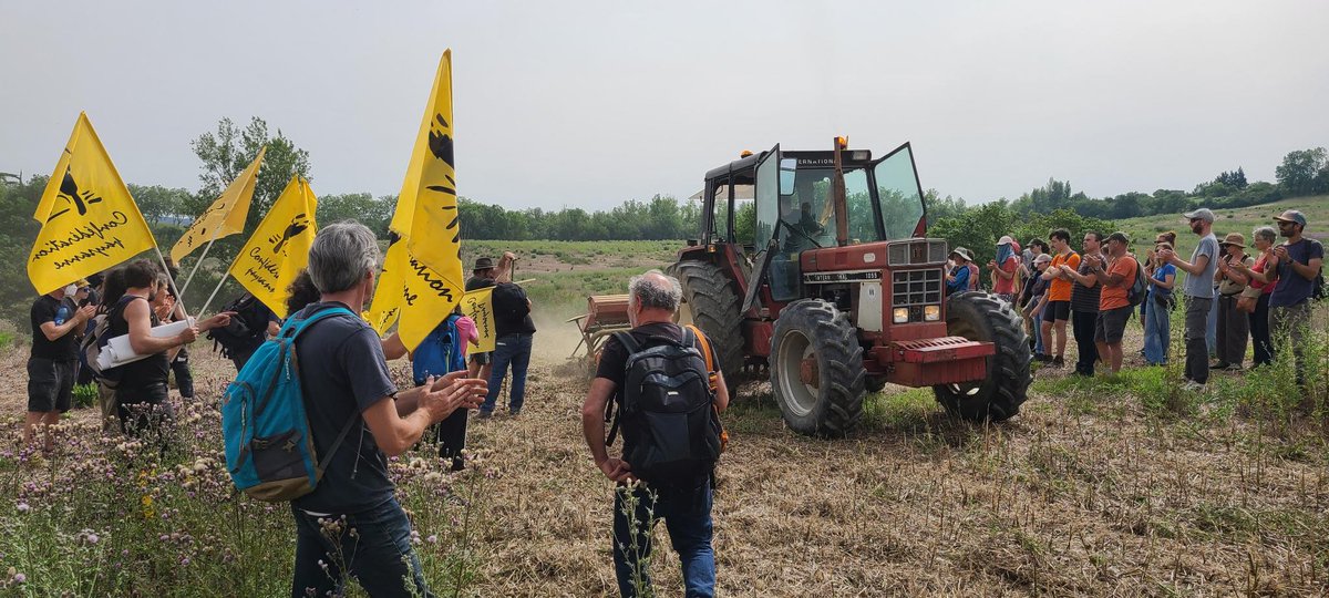ConfPaysanne's tweet photo. #A69 : des semis pour continuer l'agriculture sur les terres, pas du bitume ! Action de semis en cours pour les paysannes et paysans de la @ConfPaysanne réunis à Puylaurens dans le #Tarn. STOP à ce projet d'autoroute qui va artificialiser plus de 400 hectares de terres agricoles. https://t.co/ofompW1pIL