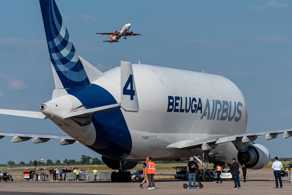 Airbus's tweet photo. Guess who's making a splash at #ILA24 Berlin Air Show! 🇩🇪

Say hello to our beloved “baby” #Beluga. 🐋 Featuring one of the most voluminous cargo holds flying today, the Airbus #BelugaST offers a unique way to transport oversized air cargo all over the world 🌏

See for yourself, she’ll be with us all weekend!