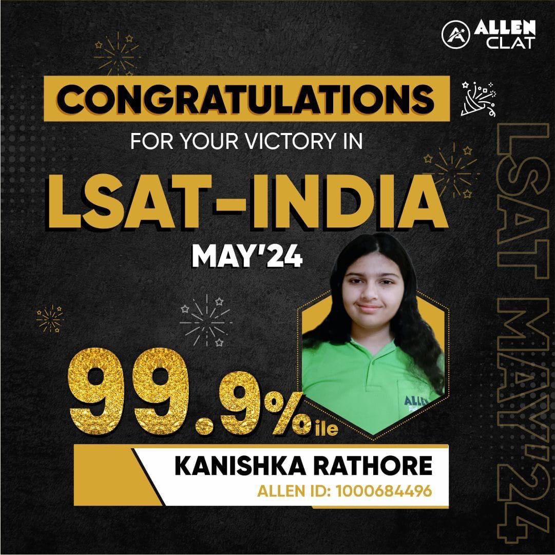 ACIPL_ACE's tweet photo. We are thrilled to announce that our Student Kanishka Rathore has scored 99.9% in #LSAT India 2024 (May). LSAT India is a highly prestigious entrance exam for admission into India's Leading Private Law Schools such as Jindal Global Law School, BITS Law School &amp; UPES among others. https://t.co/UDXkYunsai