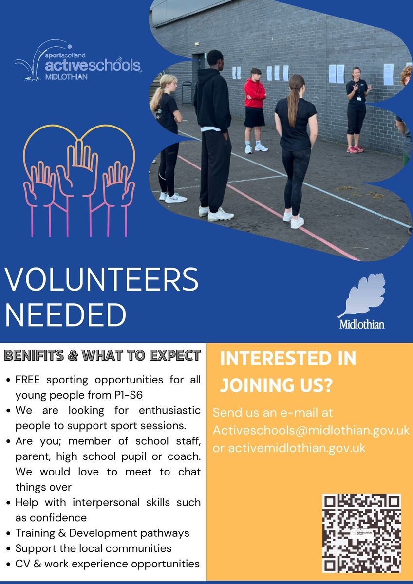 Active Midlothian (@active_mid) on Twitter photo VOLUNTEERS’ WEEK
Volunteering is a great way to boost your CV & college / university applications.
Have an interest in sport & physical activity? Become part of our team of volunteers!
Get in touch: activeschools@midlothian.gov.uk
#VolunteersWeek
#VolunteerMidlothian VOLUNTEERS’ WEEK
Volunteering is a great way to boost your CV & college / university applications.
Have an interest in sport & physical activity? Become part of our team of volunteers!
Get in touch: activeschools@midlothian.gov.uk
#VolunteersWeek
#VolunteerMidlothian