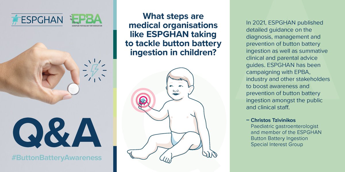 ESPGHANSociety's tweet image. What steps are medical organisations like ESPGHAN taking to tackle button battery ingestion in children? 🤔

In 2021, ESPGHAN published guidance on diagnosis, management, and prevention. 

Learn more from @CTzvinikos about our efforts 🔽
#ButtonBatteryAwareness #ChildSafety 🩺🔋