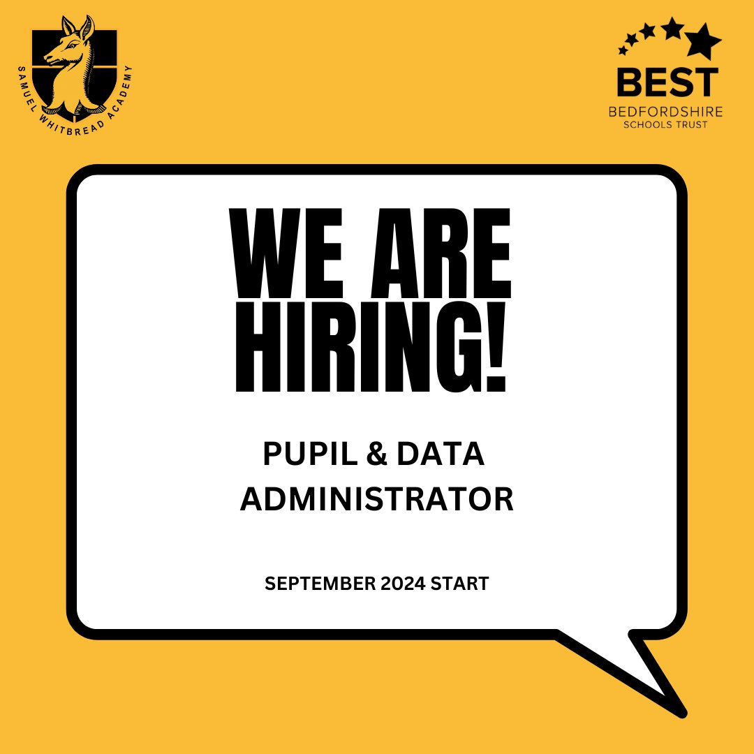 SamWhitAcademy's tweet photo. We are looking to appoint a committed and enthusiastic individual to support the Data and Examinations Team in a fulfilling Pupil and Data Administrator role.
The closing date for applications is 13/06/24

Please use the link below to apply - 
https://t.co/NczwhRgP5i https://t.co/z9OAmfczJj