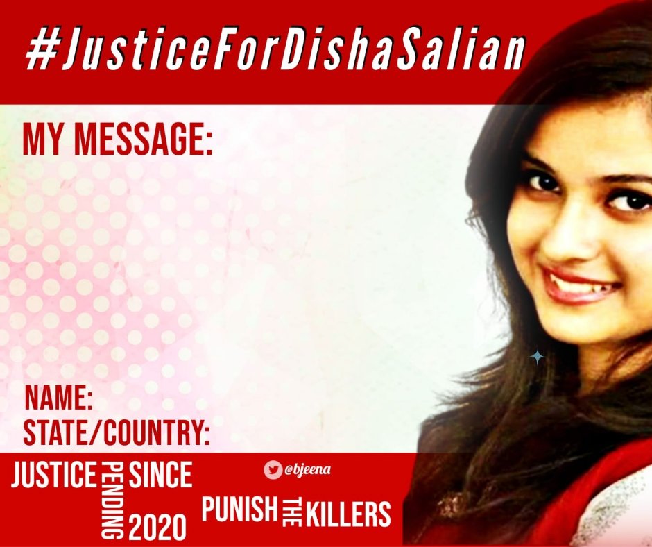 Soumyajit2029's tweet photo. Nation Remembers Disha Salian
#JusticeForDishaSalian | 
Lets write message and post it using tag and hastag for disha https://t.co/jEHzZhFQBA
