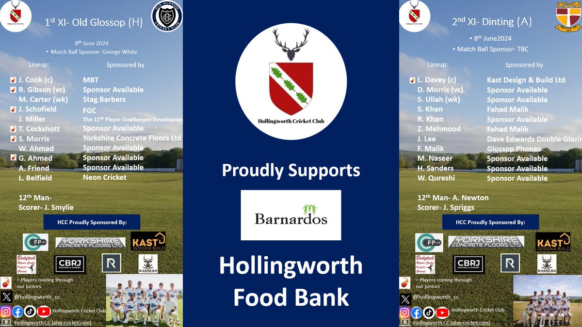 Game up at the hollies 🏏❤️

1XI at home to Old Glossop Cricket Club

2XI away at Dinting Cricket Club 

Both games start at 1- perfect weather to come and try our new draught lager and cider 😉 #upthehollies #backingthehollies ❤️🖤