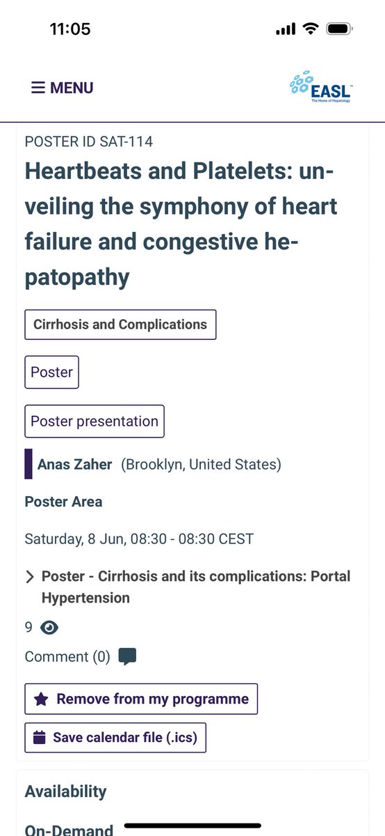 A_KZaher's tweet photo. Join me today poster presentation. 
📍EASL 2024 - 114 

Heartbeats and Platelets: unveiling the symphony of heart failure and congestive he-patopathy

#EASL #liver #hepatology #cardiology #JACC https://t.co/89oDnDkhnH