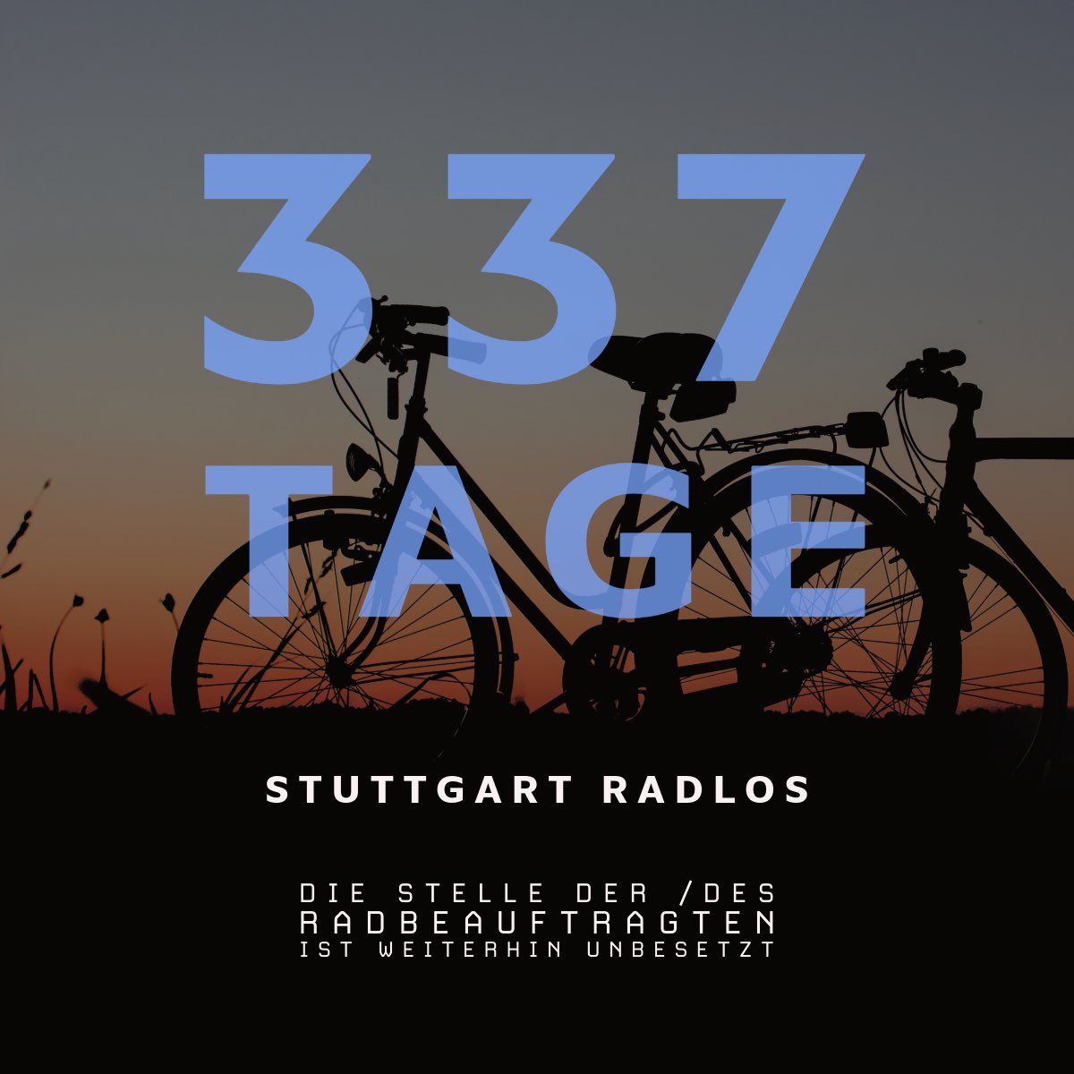 Seit 337 Tagen hat die <a href="/stuttgart_stadt/">Stadt Stuttgart</a> keine(n) Radverkehrsbeauftragte(n).
Teile des GR, sowie Vereine und Initiativen wie <a href="/adfc_stuttgart/">ADFC Stuttgart</a>, <a href="/zweirat0711/">ZWEIRAT Stuttgart</a>, <a href="/VCD_BW/">VCD Baden-Württemberg</a>, <a href="/CriticalMass_S/">criticalmassstuttgart@sueden.social</a> u.a halten die Radkultur hoch. 
Wann bewegt sich was im Hause Nopper?