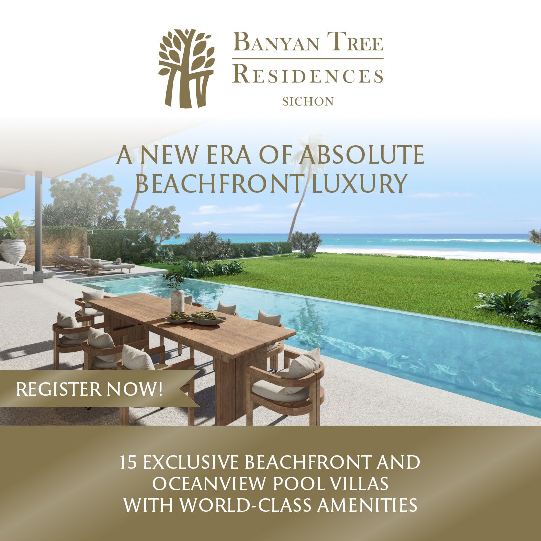 btrsichon's tweet photo. A NEW ERA OF ABSOLUTE BEACHFRONT LUXURY
.
Discover this rare opportunity to own an exclusive beachfront property at Banyan Tree Residences Sichon, the first luxury branded residences in Nakhon Si Thammarat.
.
Register your interest now:
https://t.co/hwcdYl6pN2 https://t.co/yZeMgsaUj8
