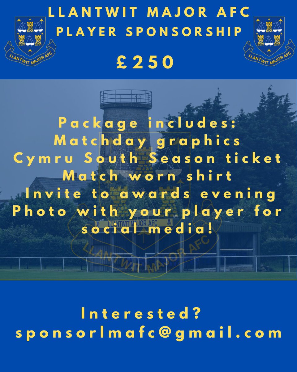 As we work to keep growing the club, check out our sponsorship options for the upcoming season! The windmill and cabbages aren't available to sponsor, but most other things are 💙💛