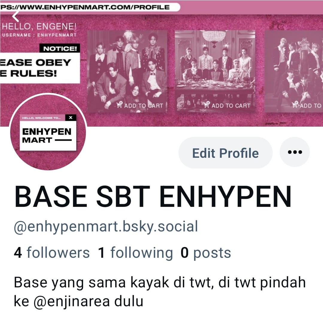 [ help rt ]

Karena enhamart 🍣 maka kedepannya enhamart hanya beroperasi via 💙sky ya. Untuk di X, enhamart akan beroperasi di base ini. Tolong bantu RT agar informasinya sampai ke yang lain ya.

Base akan on ketika keadaan udah lebih baik. Thank you!